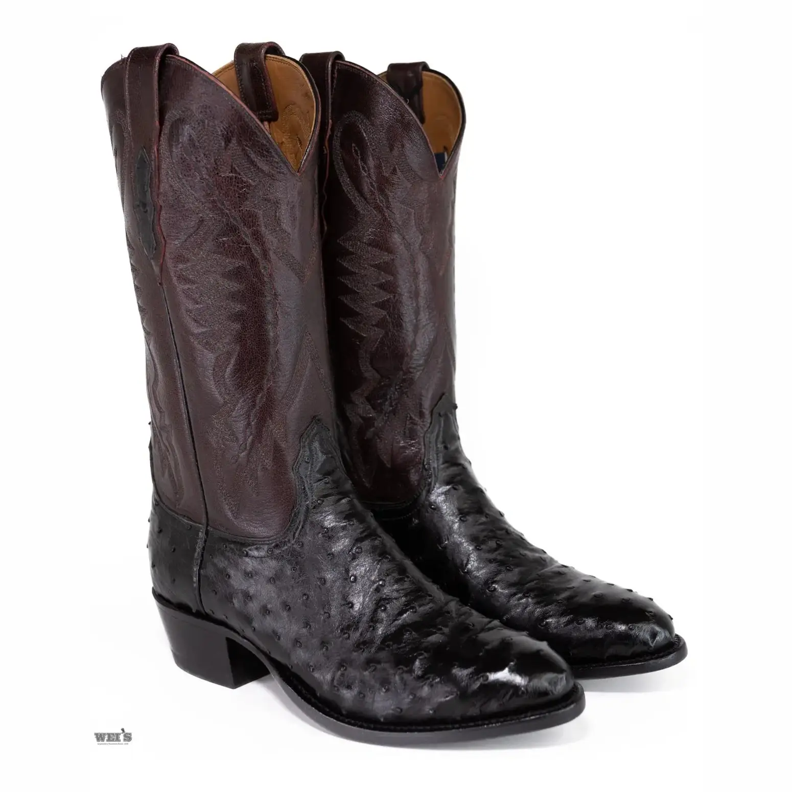Lucchese 2000 Men's Cowboy Boots 13" Exotic Ostrich Black/Brown - Image 5