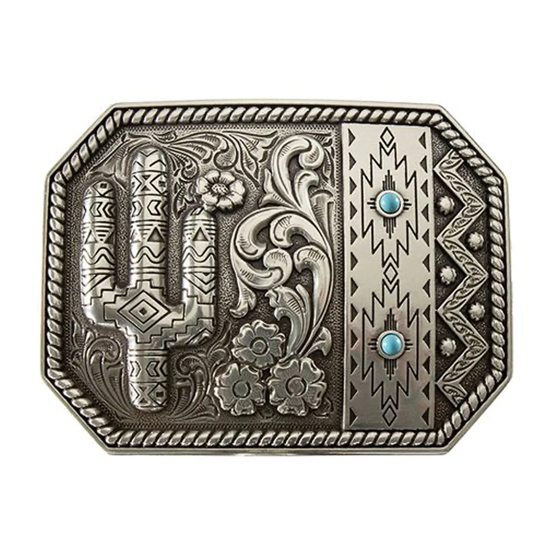 M&F Nocona Blazin Roxx Cactus Antique Silver/Turquoise Buckle