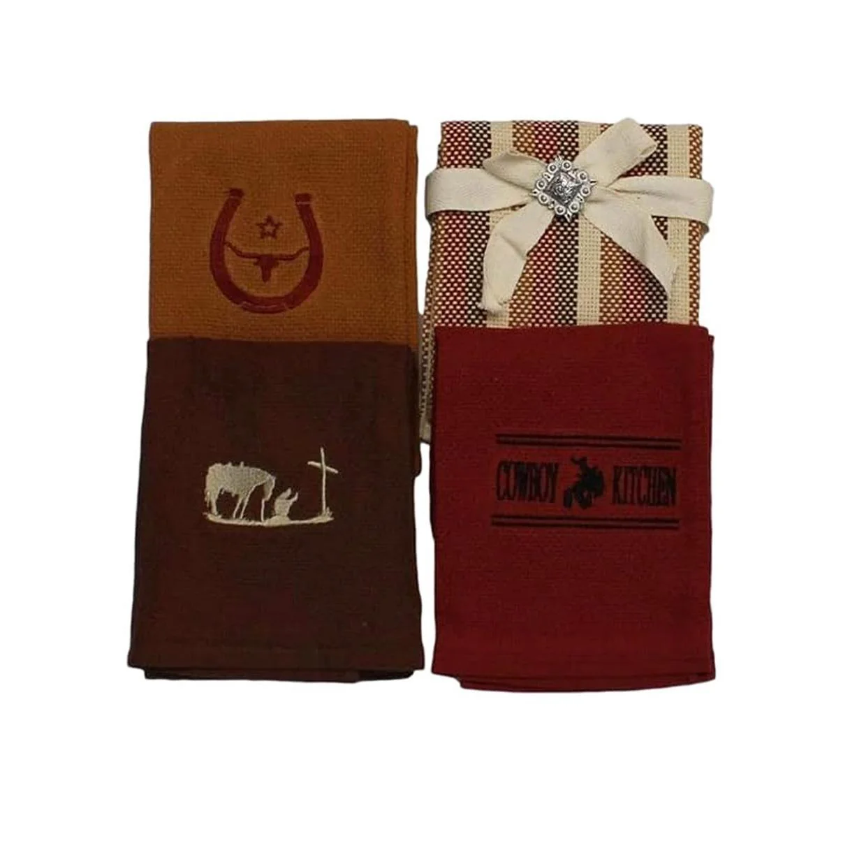 M&F Western Towel Set of 4 Cowboy Motif Kitchen Multi