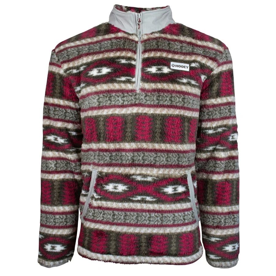 Men’s Hooey Fleece Pull Over Burgundy Tan Aztec Pattern