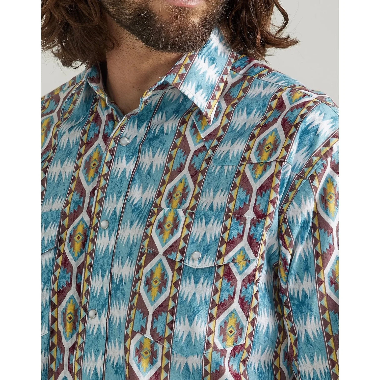 Men’s Wrangler Checotah Long Sleeve Snap Dusty Blue Diamond - Image 2
