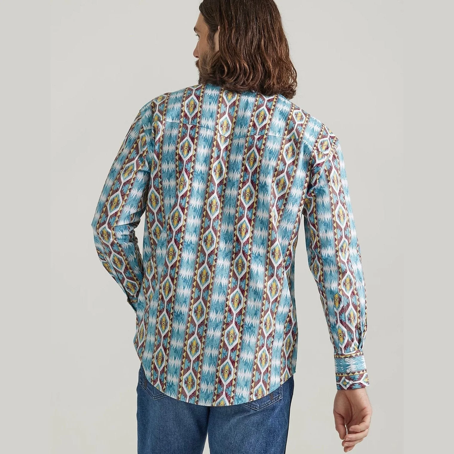 Men’s Wrangler Checotah Long Sleeve Snap Dusty Blue Diamond - Image 3
