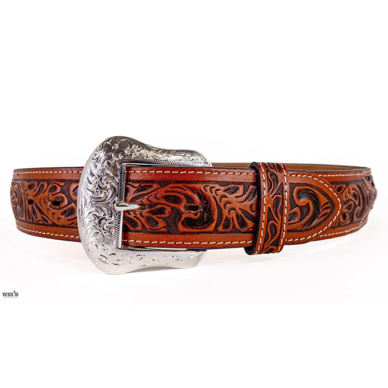 Men’s Belt Made By Ranger Belt Co. Hand Tooled Turquoise Inlay WB2704A
