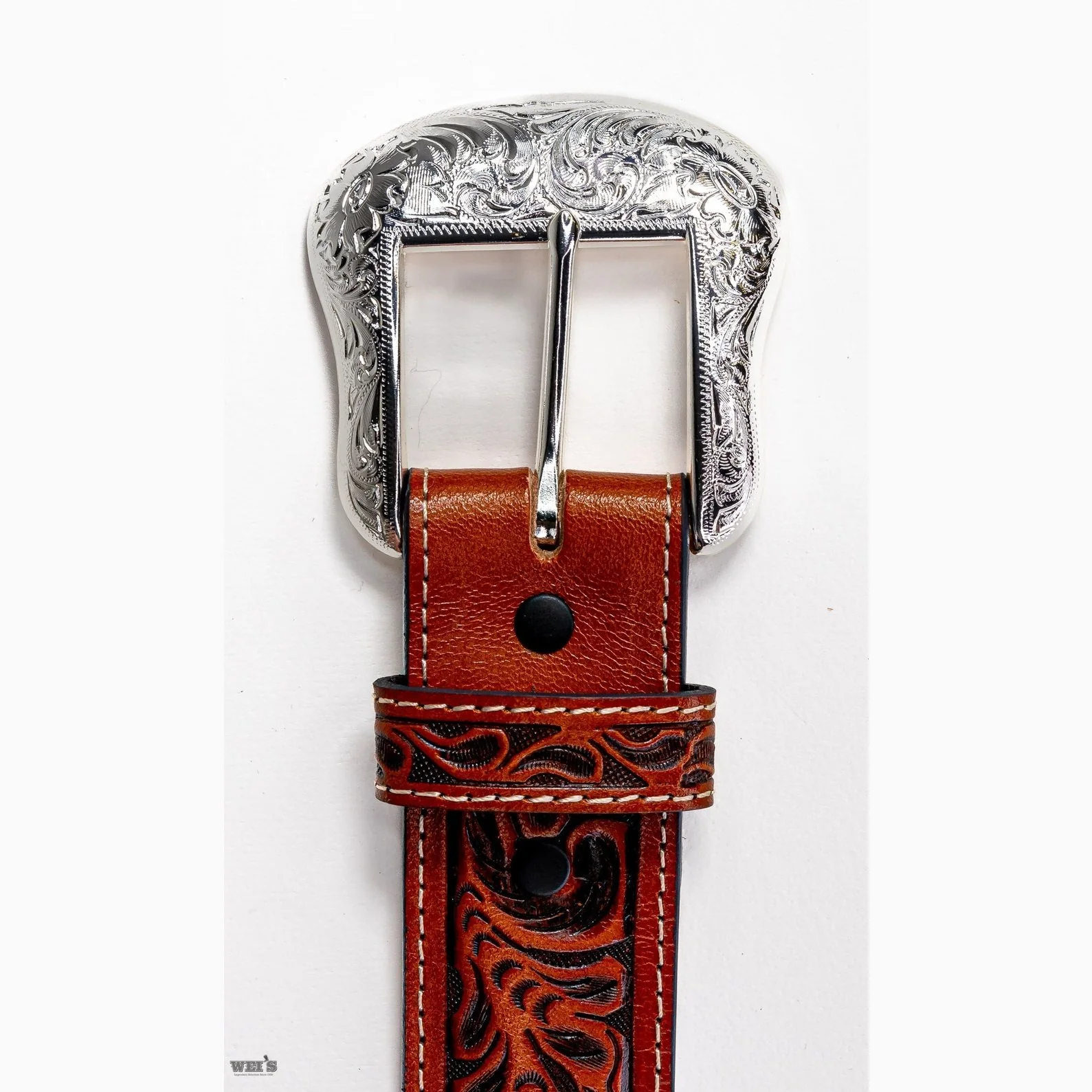 Men’s Belt Made By Ranger Belt Co. Hand Tooled Turquoise Inlay WB2704A - Image 2