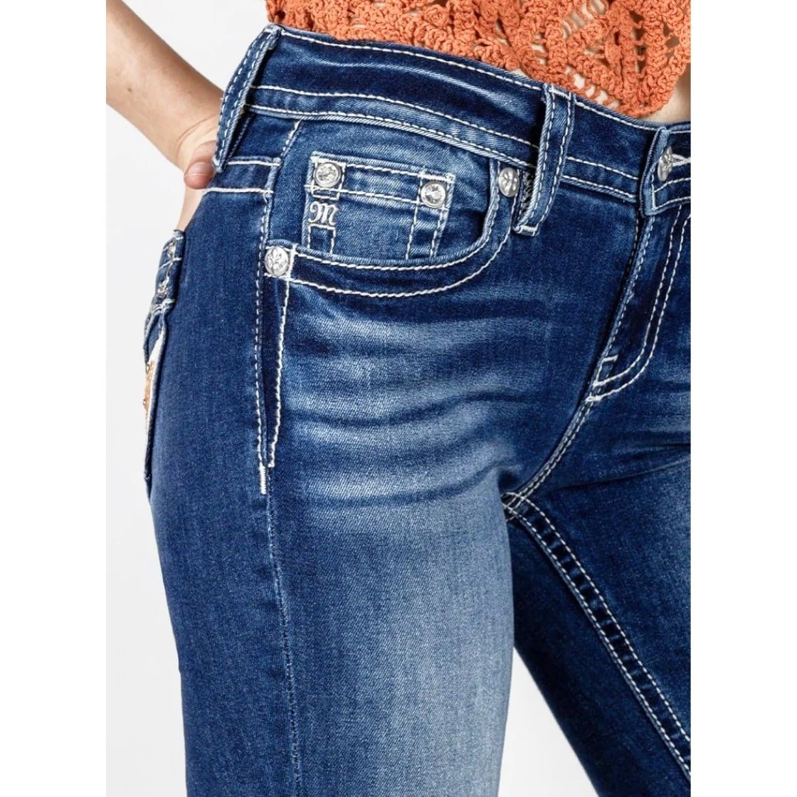 Miss Me Women’s Jeans Mid-Rise Bootcut Cow Print - Image 3