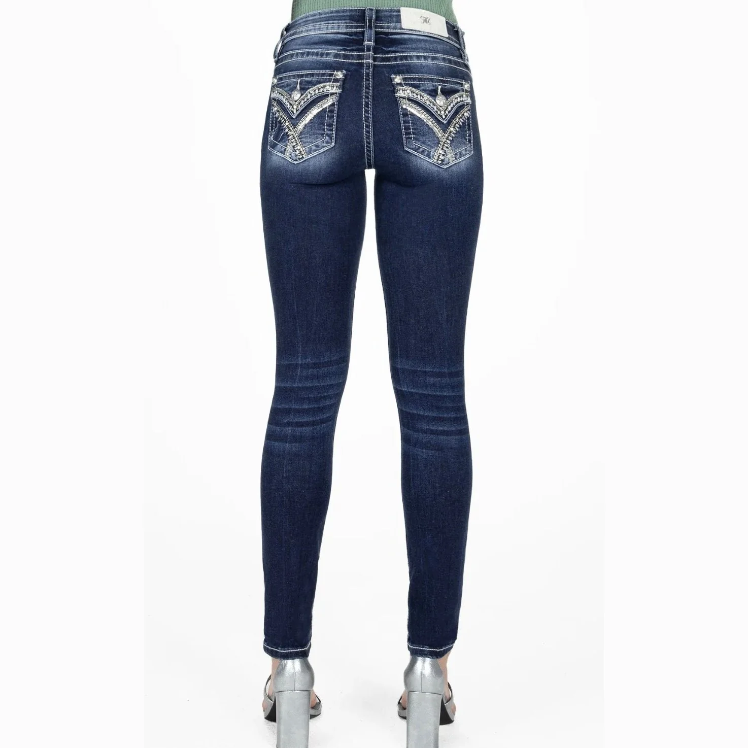 Miss Me Women’s Gold & White Cross Stitch Skinny Jeans M3444S97 - Image 2