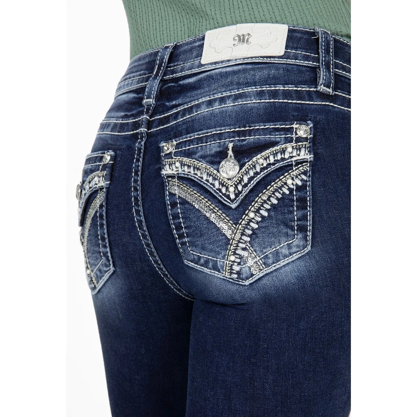 Miss Me Women’s Gold & White Cross Stitch Skinny Jeans M3444S97 - Image 3