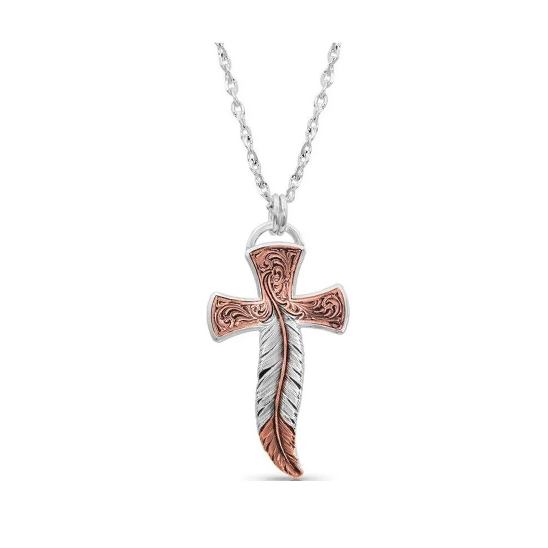 Montana Silversmiths Necklace Womens Cross 20" Silver Rose