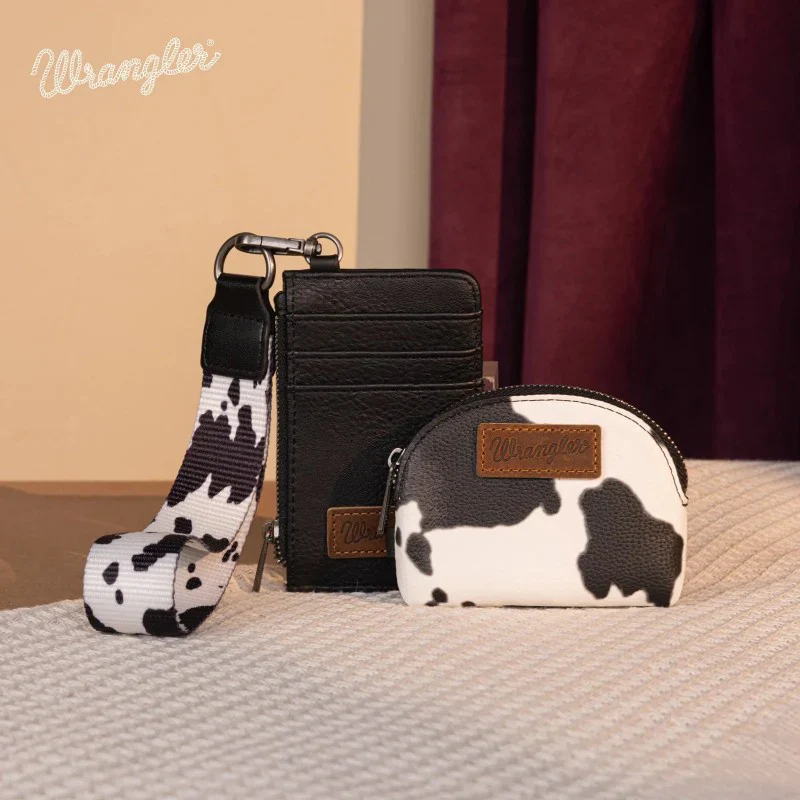 Montana West Wrangler Cow Print Mini Zip Card Case