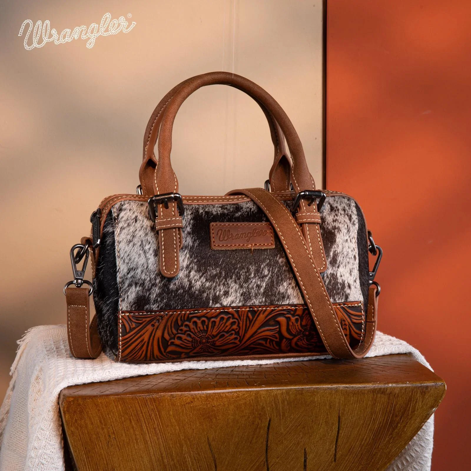 Montana West Wrangler Genuine Hair-On Cowhide Barrel Bag/Crossbody
