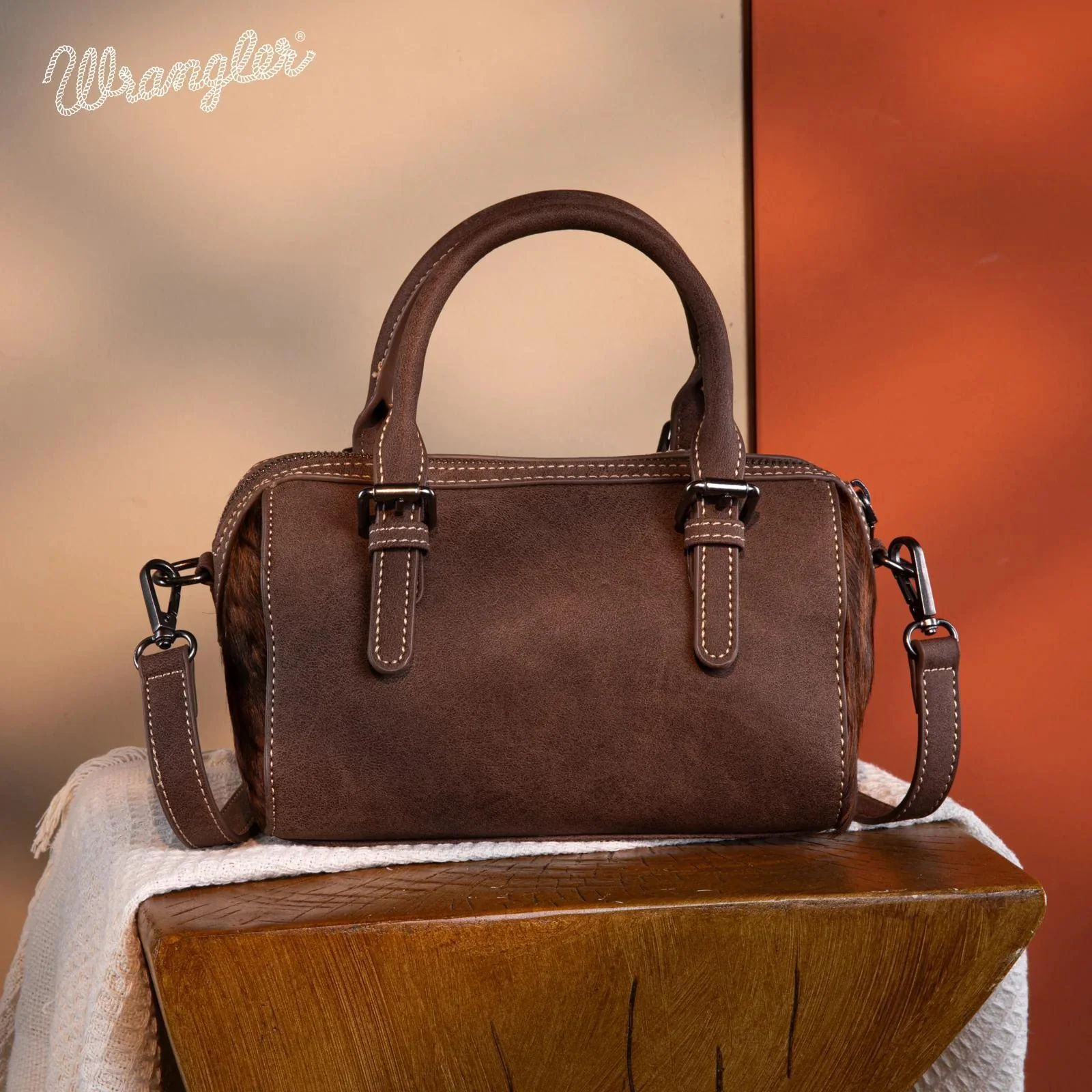 Montana West Wrangler Genuine Hair-On Cowhide Barrel Bag/Crossbody - Image 3