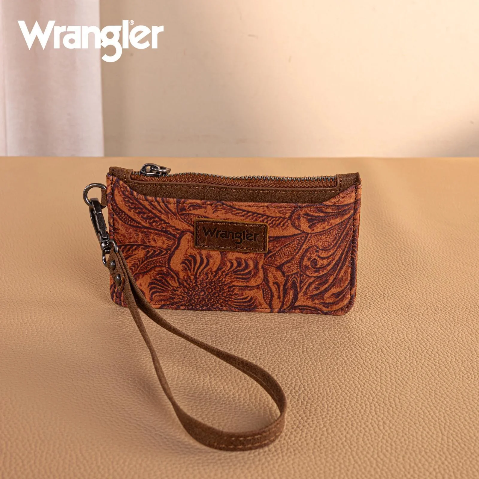 Montana West Wrangler Vintage Floral Velvet Printed Mini Zip Card Case Wristlet - Image 3