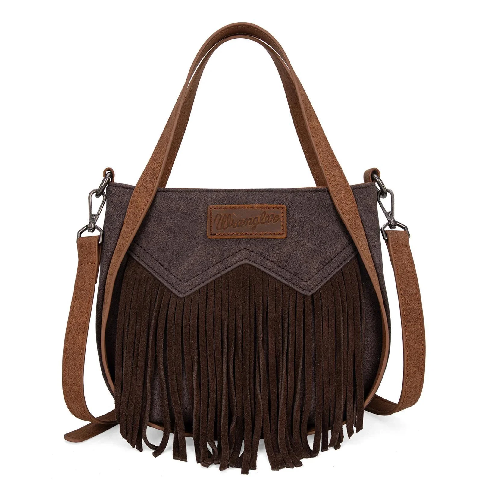 Montana West Wrangler "W" Stitch Fringe Two Tone Tote/Crossbody