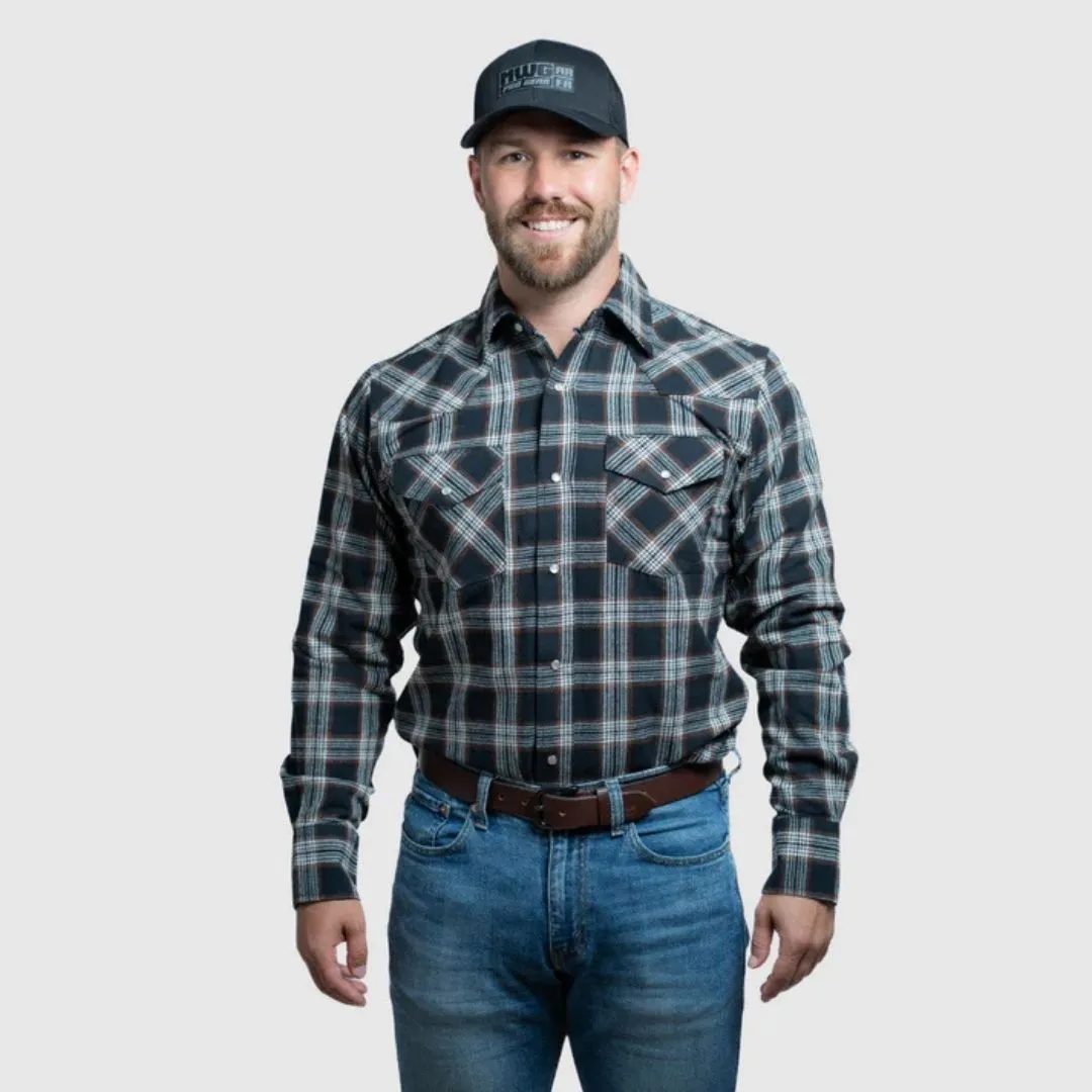 MWG Apparel Men's Flannel Plaid Western Long Sleeve Snap Shirt - Stone