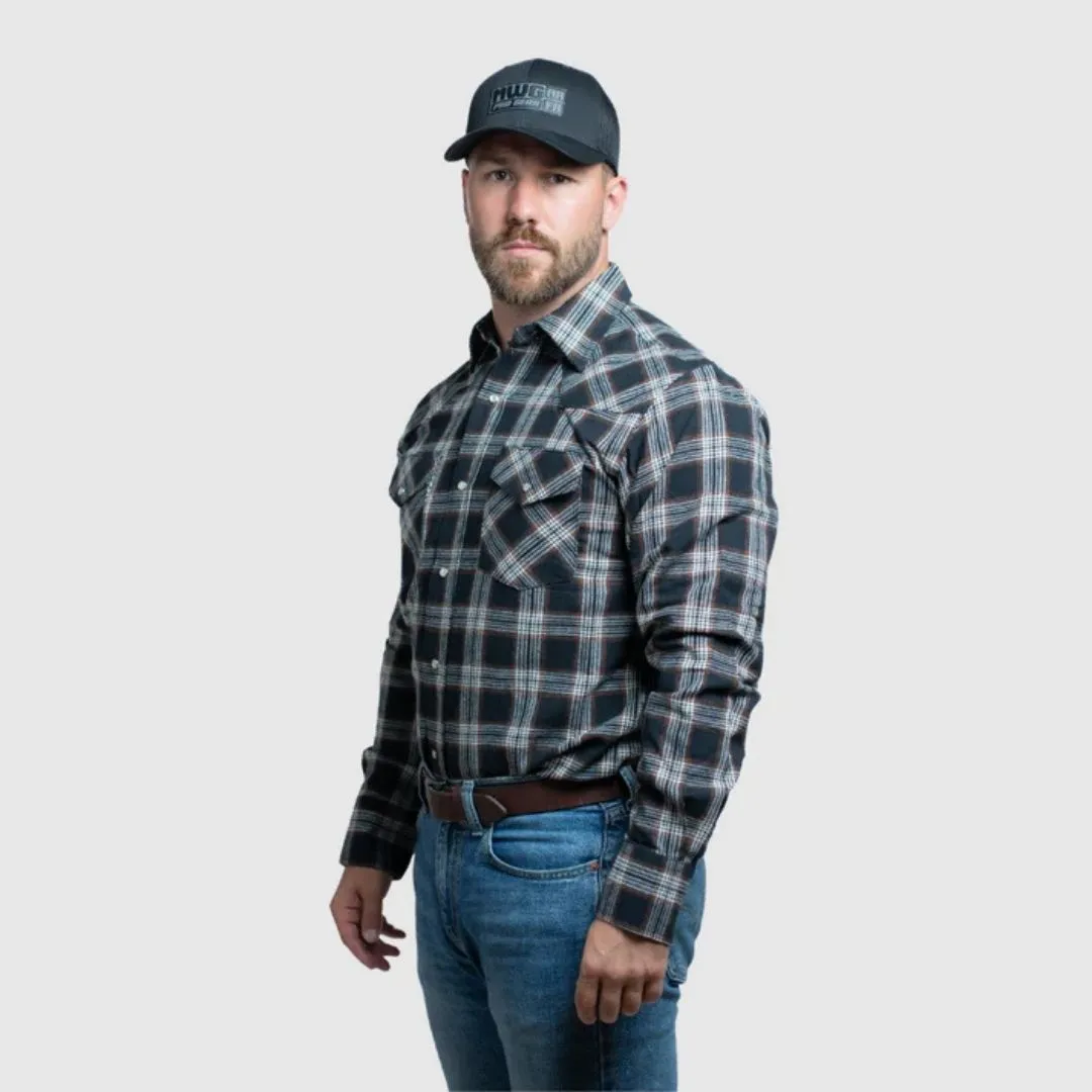 MWG Apparel Men's Flannel Plaid Western Long Sleeve Snap Shirt - Stone - Image 2