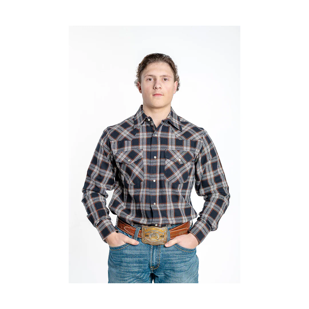 MWG Apparel Men's Flannel Stone Plaid Western Long Sleeve Snap Shirt - Image 2