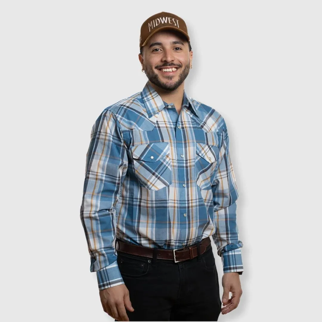 MWG Apparel Men's Snap Plaid Shirt - Teal
