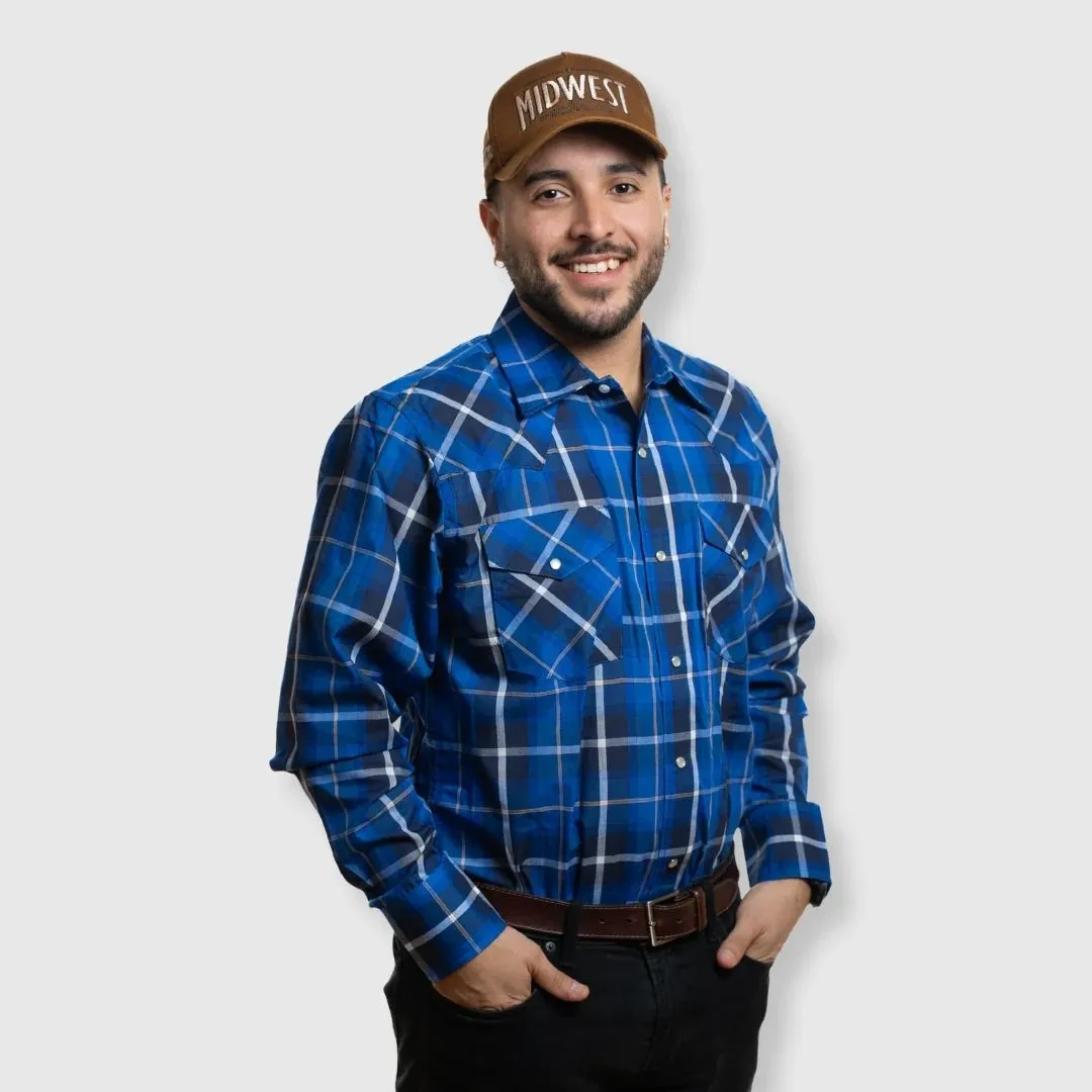 MWG Apparel Men's Snap Plaid Shirt (Royal Blue)
