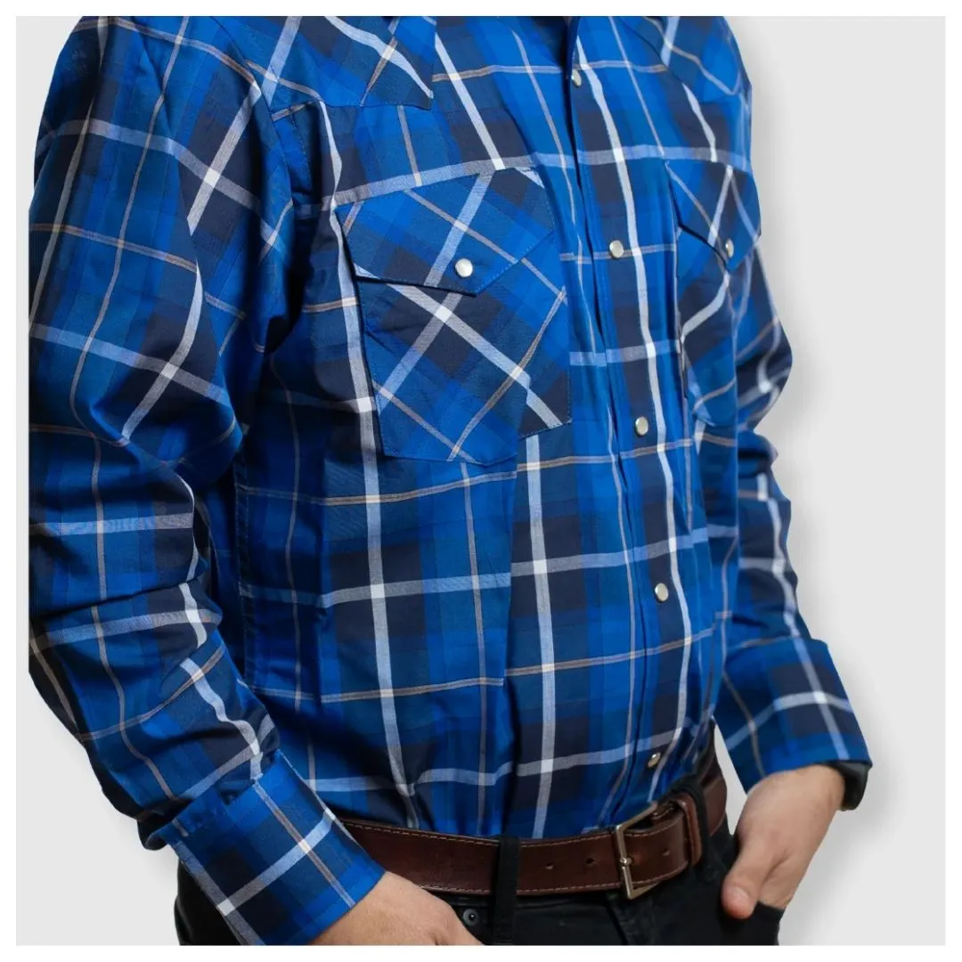 MWG Apparel Men's Snap Plaid Shirt (Royal Blue) - Image 3