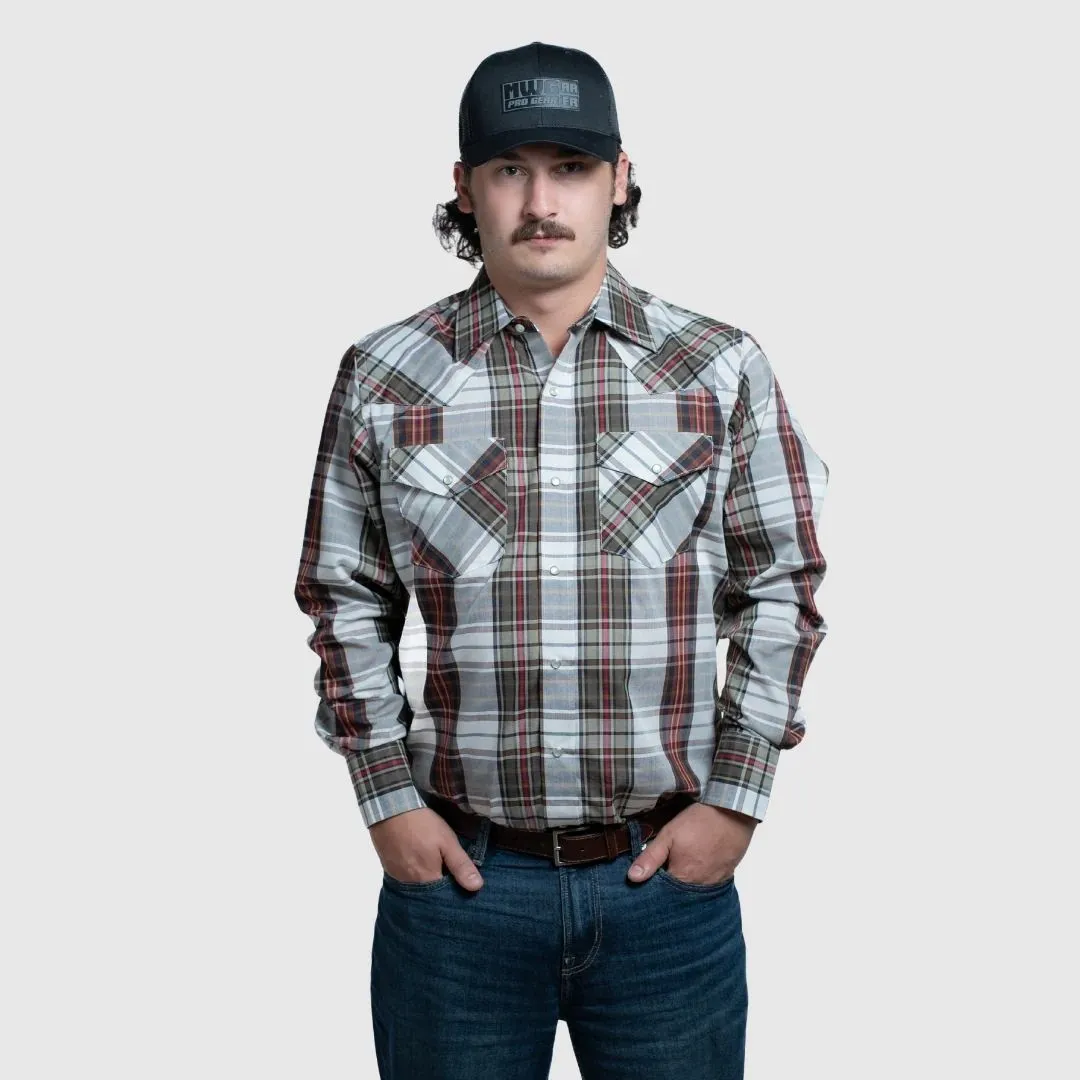 MWG Apparel Men's Snap Plaid Shirt - Beige