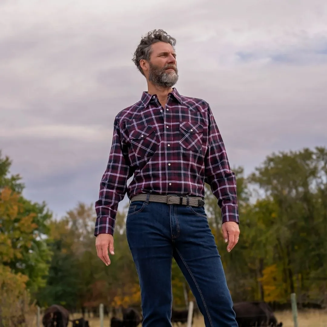 MWG Men's Flannel Plaid Western Shirt - Wine - Image 2