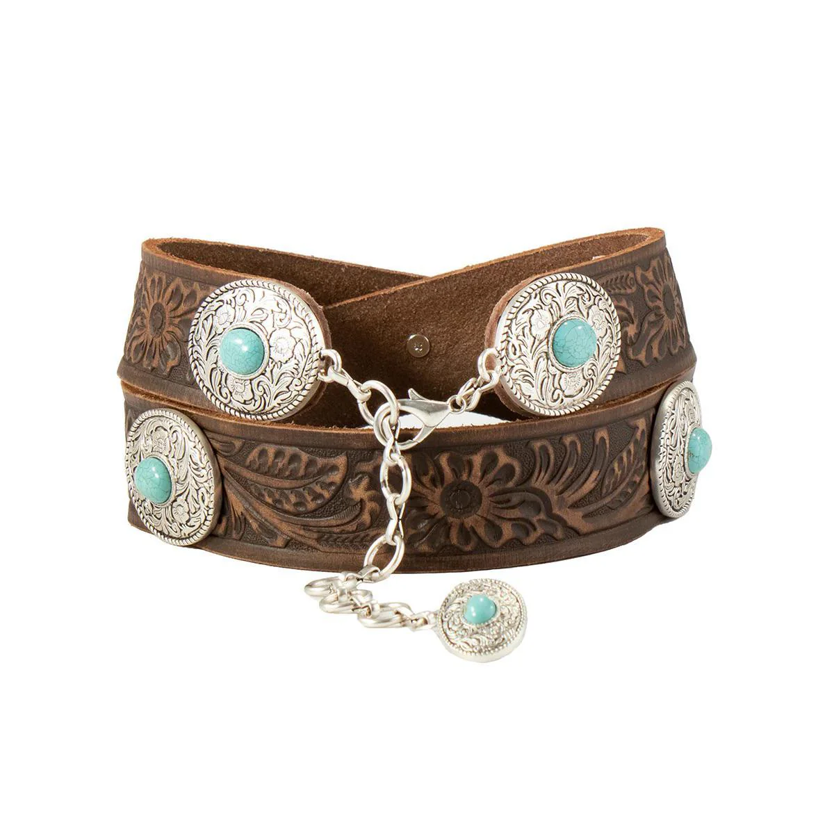 Nocona Women's Brown Floral Embossing & Conchos Belt