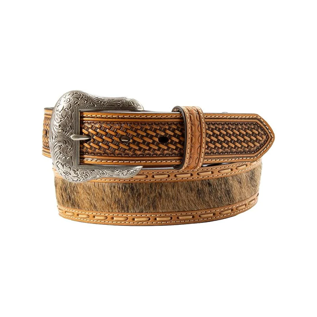 Nocona Men's Calf Hair Inlay Basketweave Brown Belt - Image 4