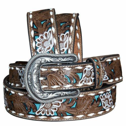 Nocona Women's Tan Turquoise Painted Flower Belt