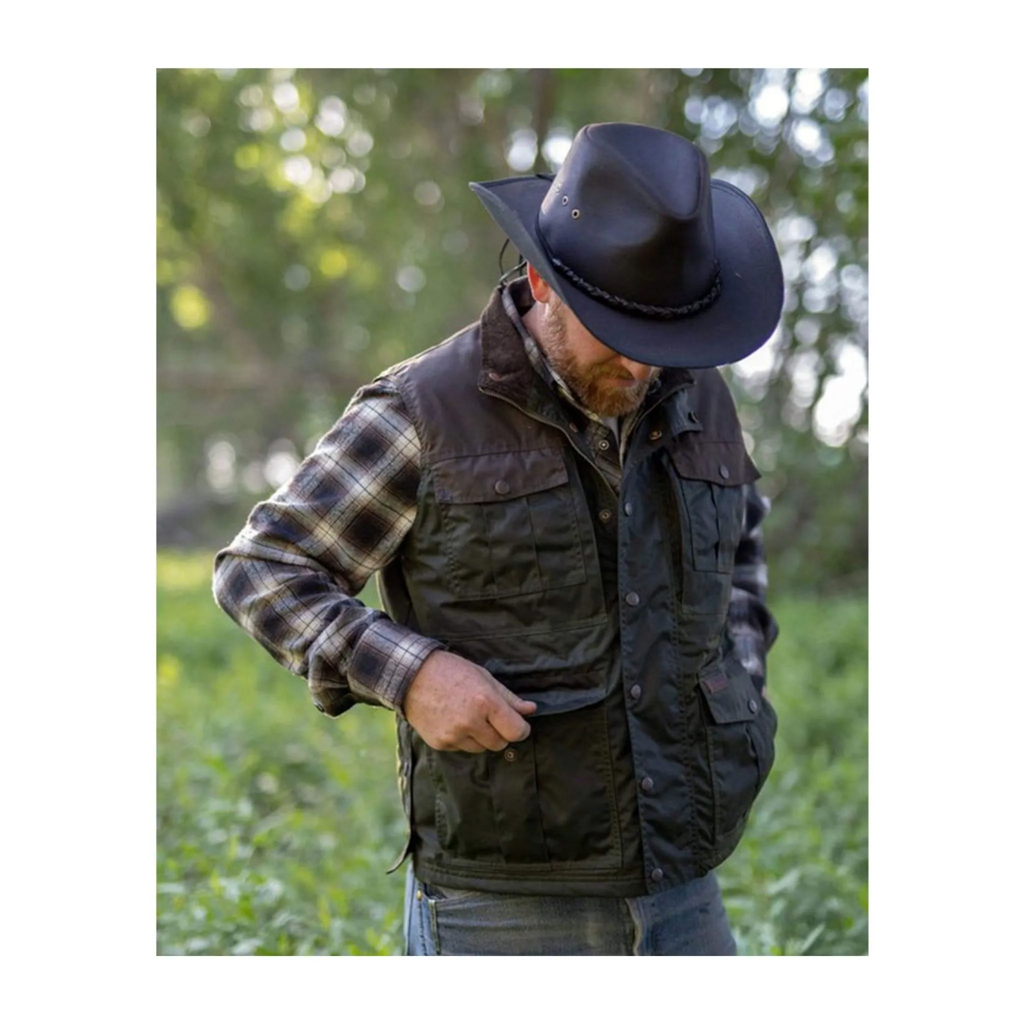 Outback Trading Company Men's Brant Dark Olive Oilskin Vest - Image 6