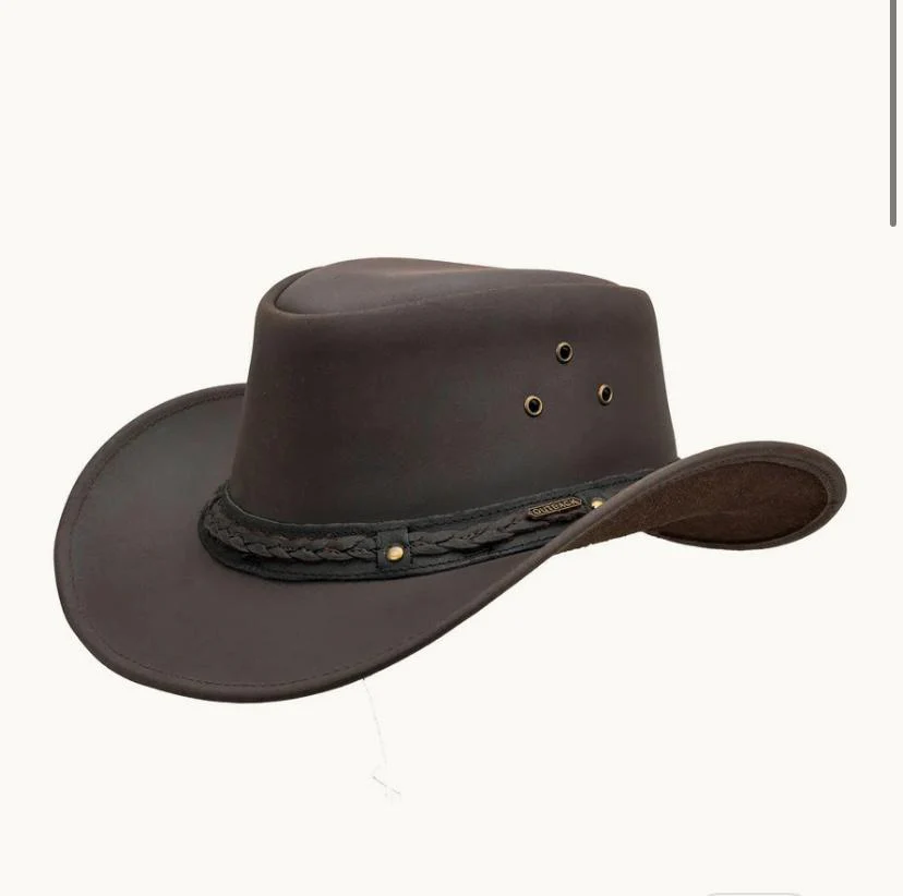 Outback Trading Unisex Wagga Wagga Leather Hat In Chocolate & Black
