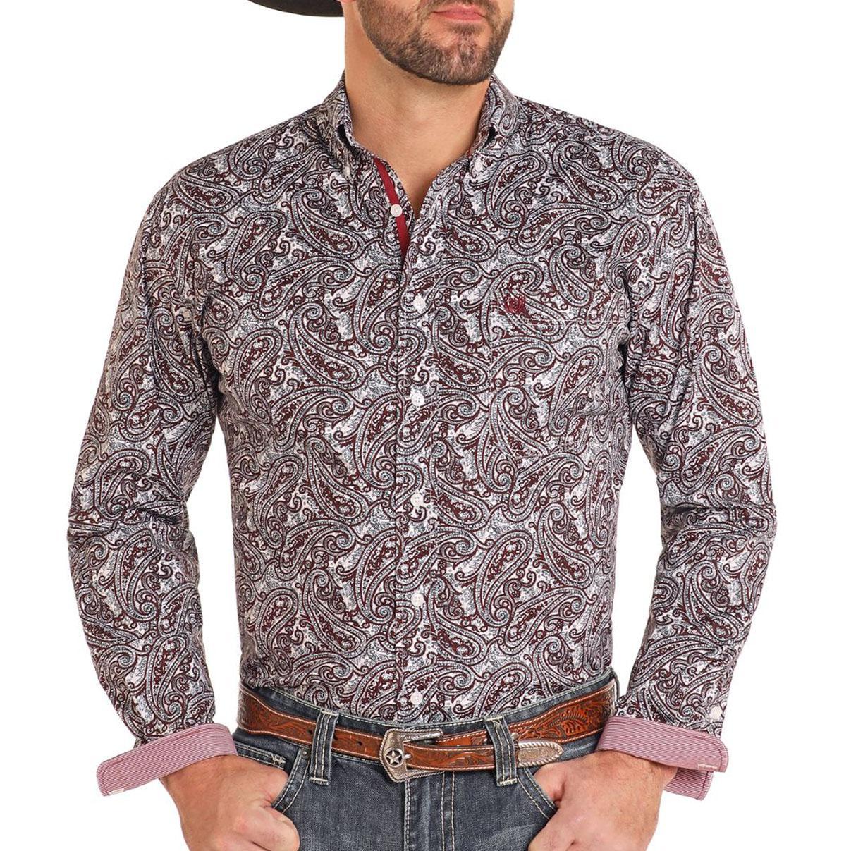 Panhandle Men's Western Paisley Print Long Sleeve Button Down Shirt