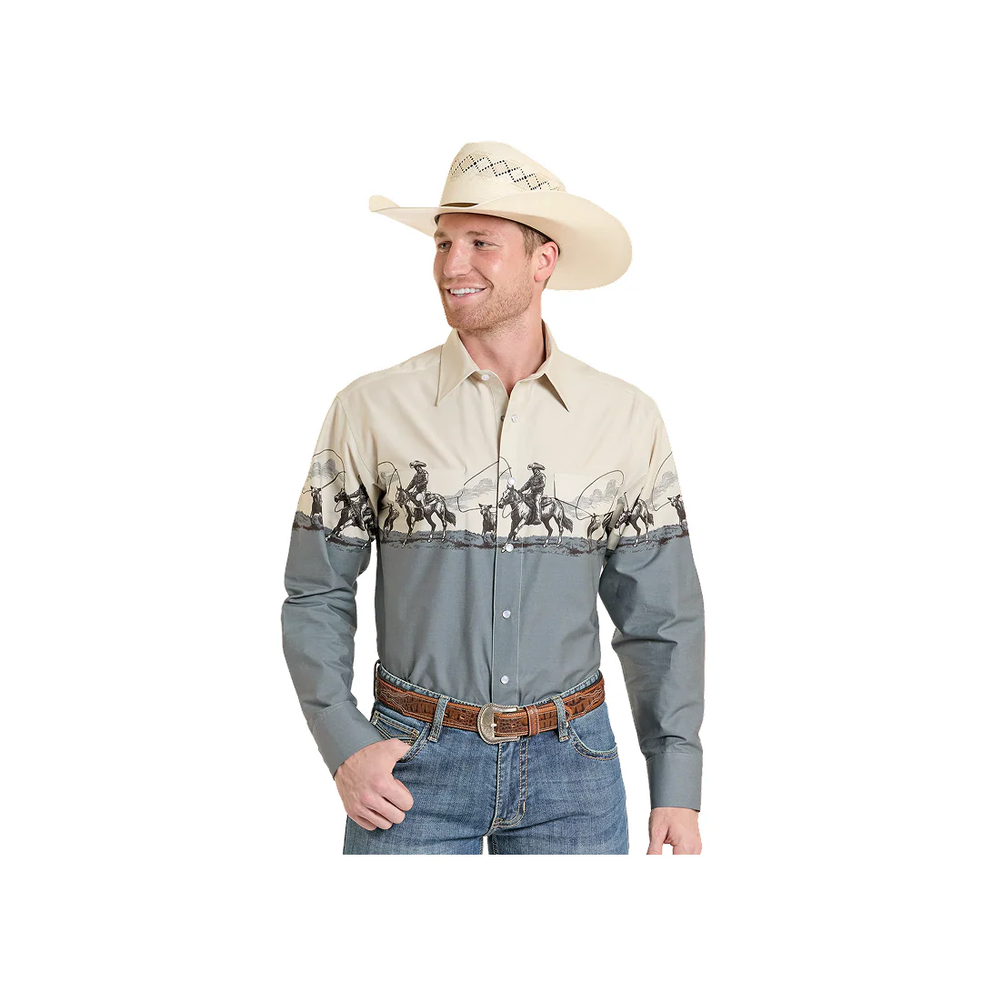 Panhandle Slim Men's Cowboy Print Border Western Snap Shirt