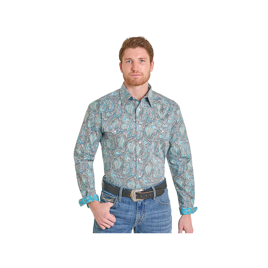 Panhandle Slim Men's Teal Paisley Print Long Sleeve Snap Western Shirt