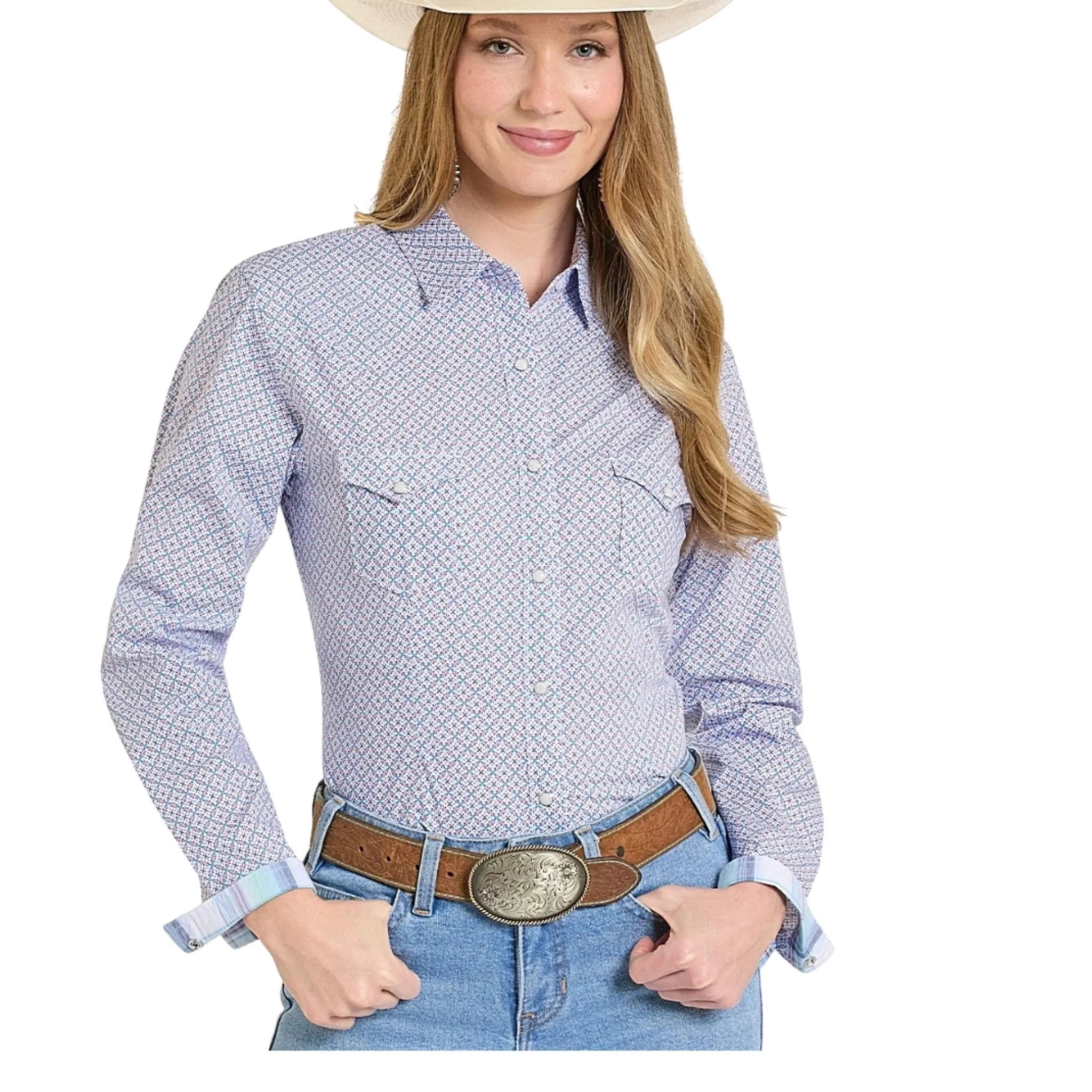 Panhandle Slim Women's Stretch Pink Print 2-Pocket Shirt