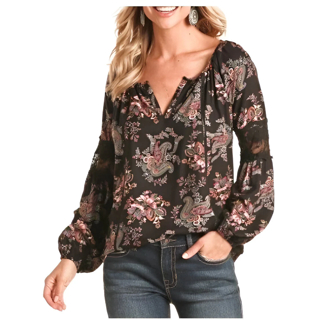 Panhandle Women's Poet Blouse Printed Long Sleeve - Image 7