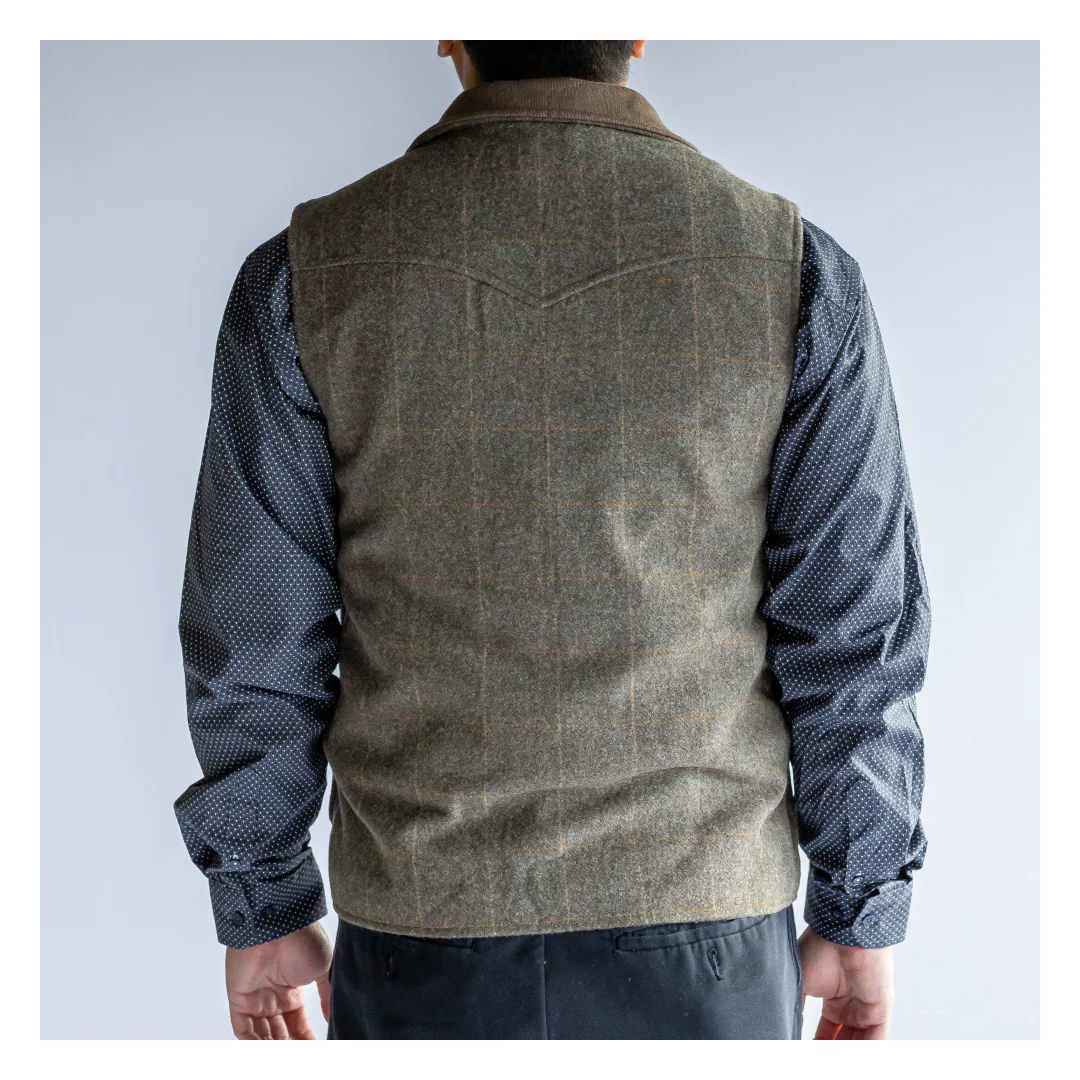 Powder River Men's Plaid Wool Vest Taupe - Image 2