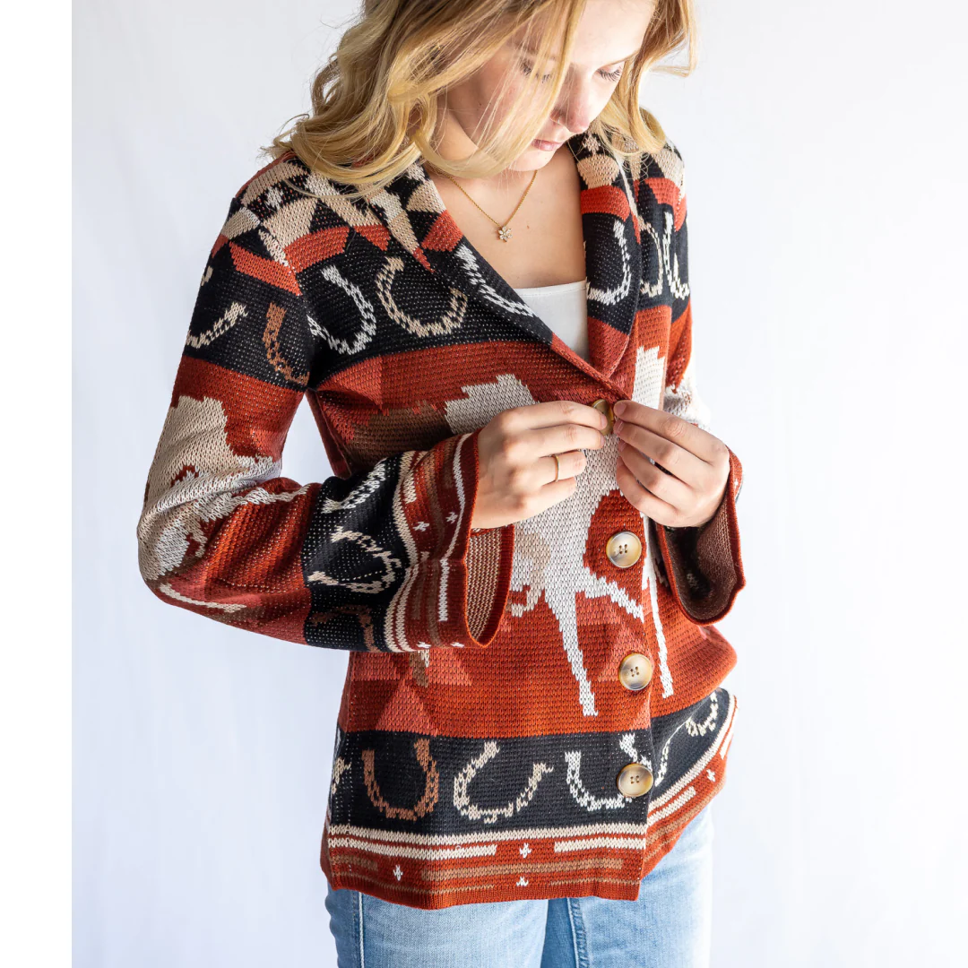 Powder River Outfitter Women's Horse Cropped Cardigan - Image 3