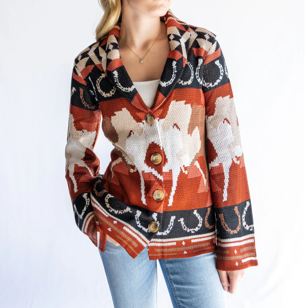 Powder River Outfitter Women's Horse Cropped Cardigan - Image 4