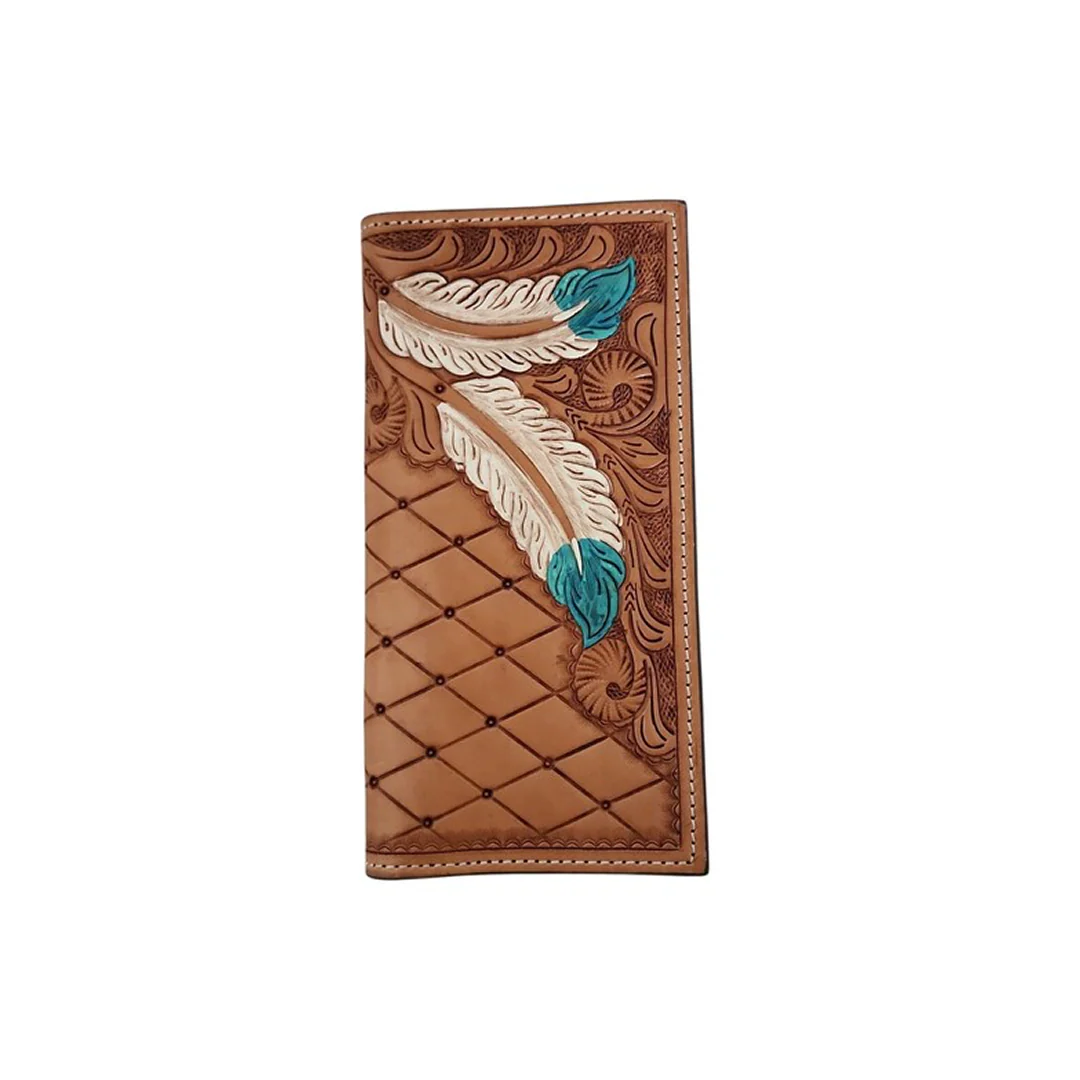 Ranger Belt Co Bi Fold Rodeo Wallet Tooled Painted Feathers