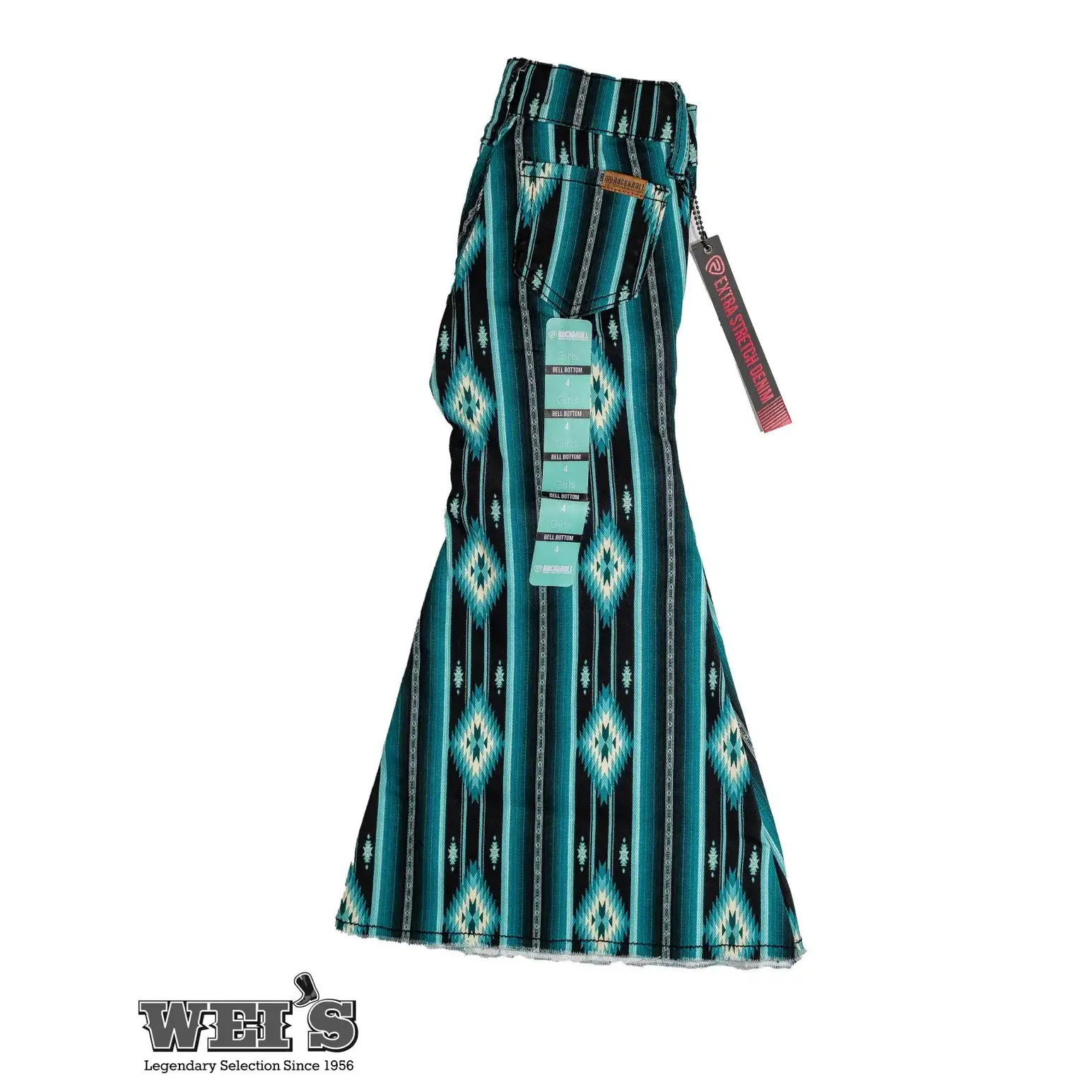 Rock & Roll Girl's Teal Serape Bell Bottom- CLEARANCE - Image 2