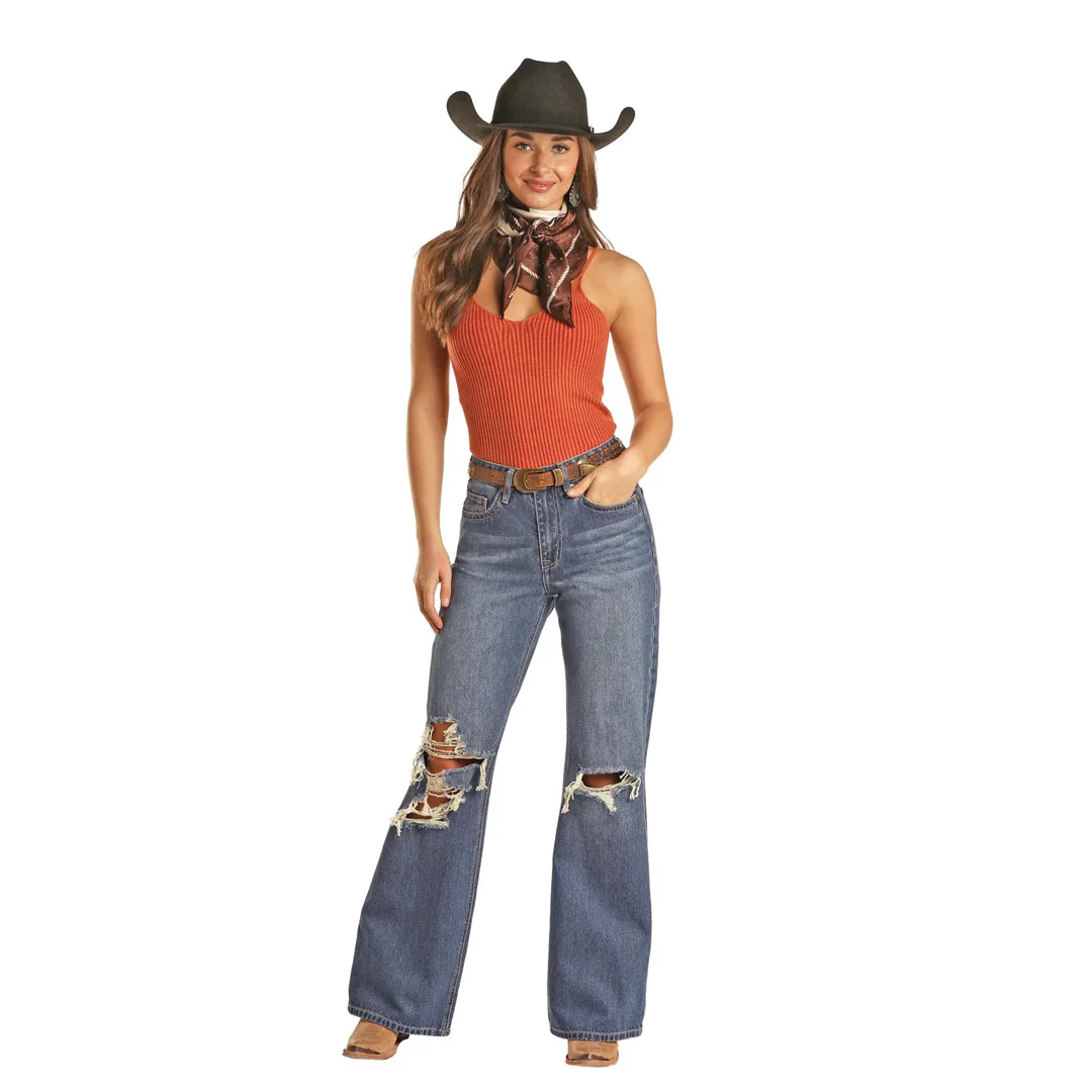 Rock And Roll Women's Distressed Wide Leg Jeans CLEARANCE - Image 3