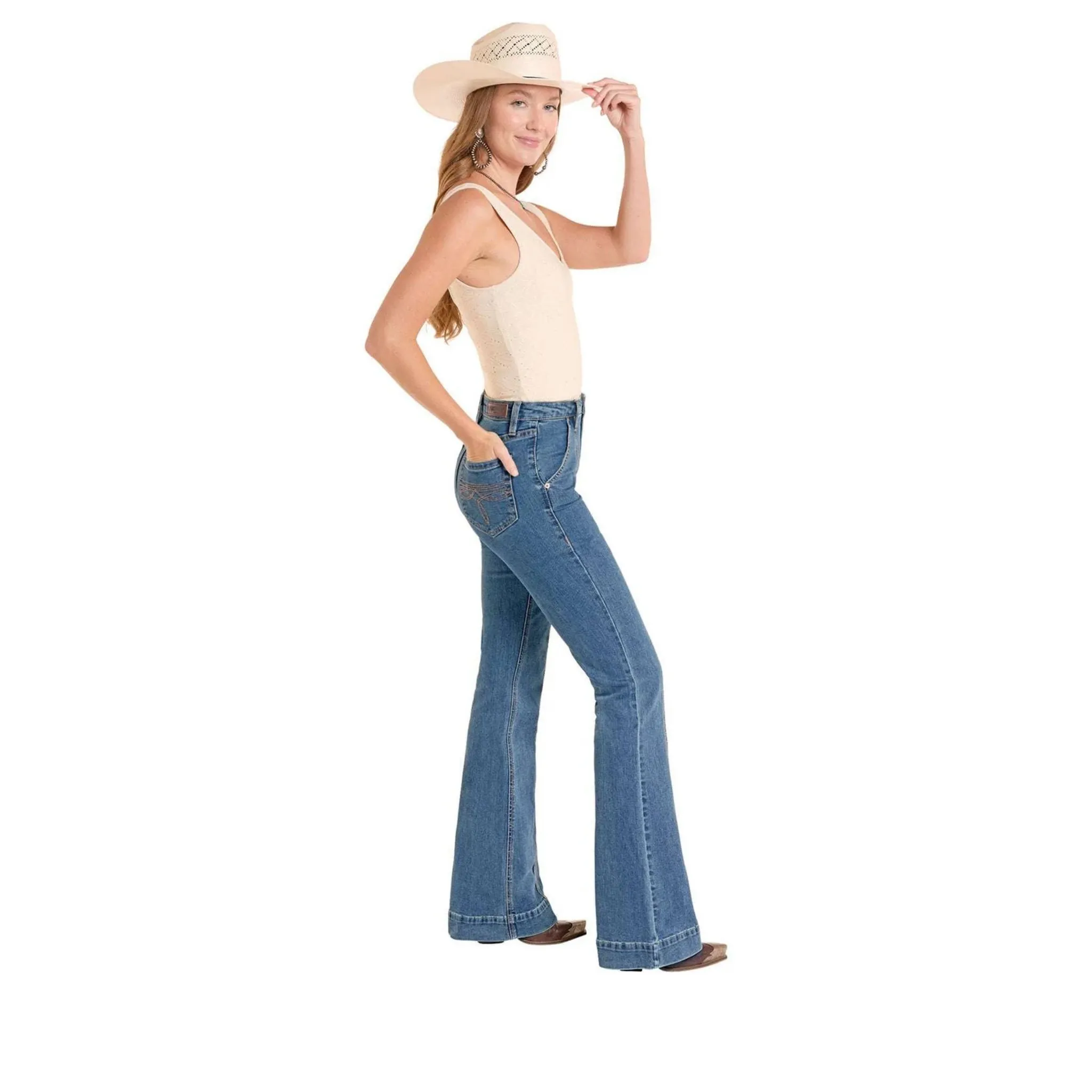 Rock and Roll Women's High Rise front Panel Trouser Jeans Mid Wash - Image 3
