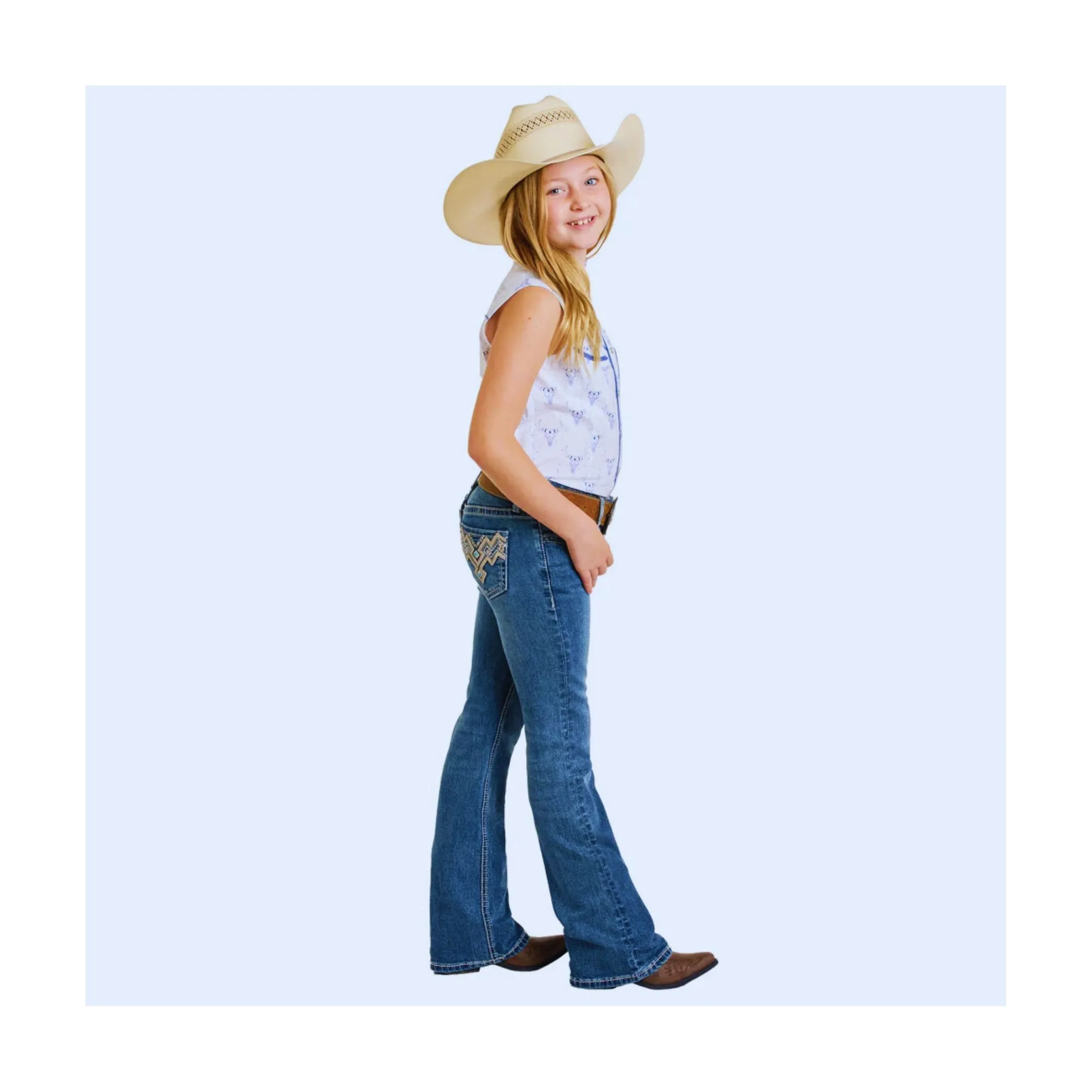 Rock & Roll Denim Girl's Bootcut Medium Wash Aztec- CLEARANCE - Image 2