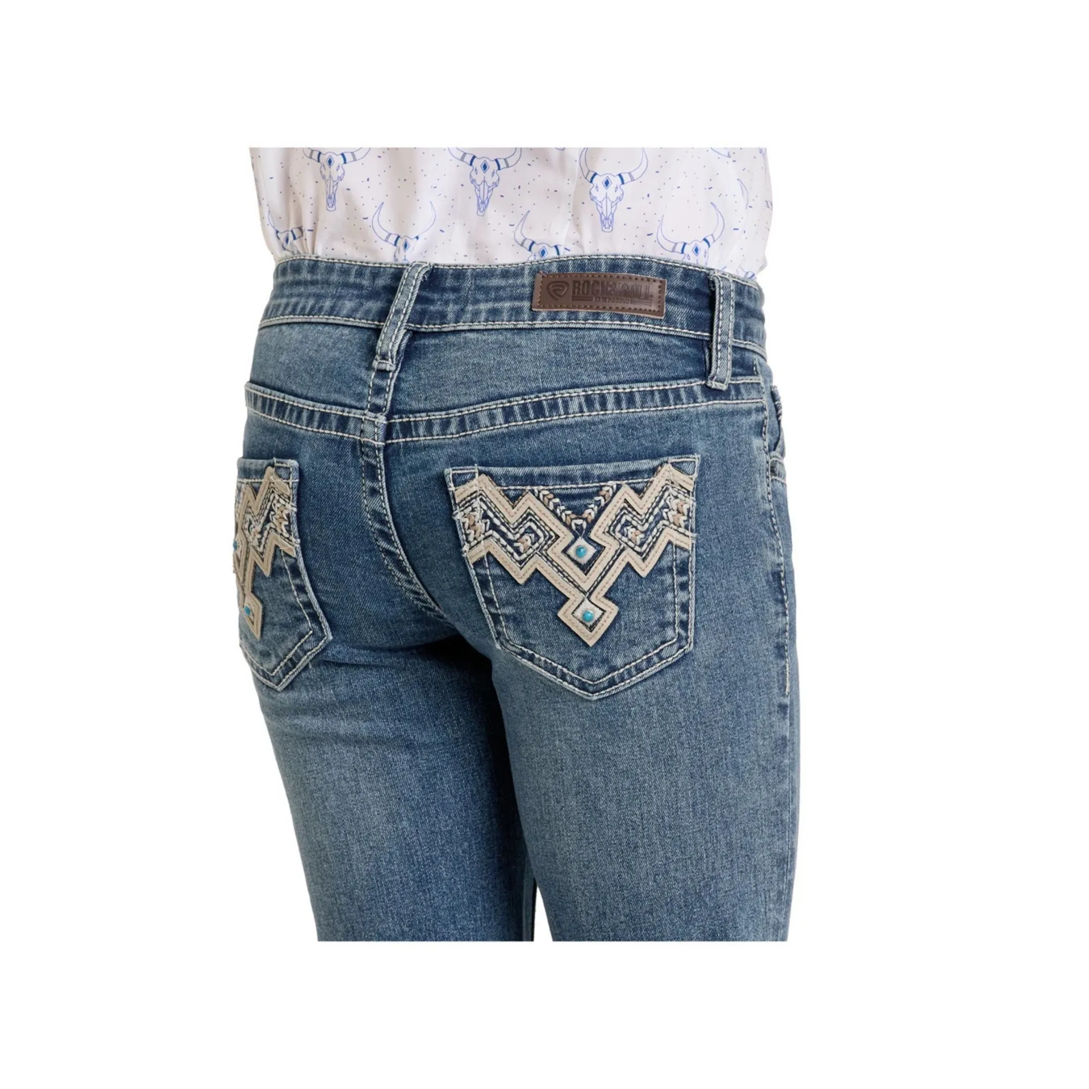 Rock & Roll Denim Girl's Bootcut Medium Wash Aztec- CLEARANCE - Image 4