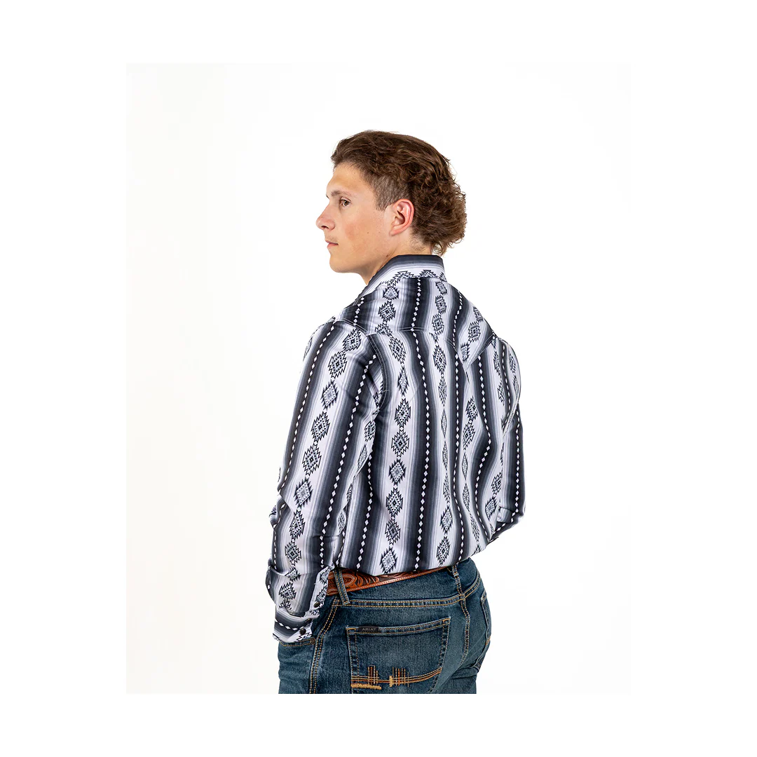Rock & Roll Denim Men's Black And White Aztec Print Snap Long Sleeve Western Shirt - Image 2
