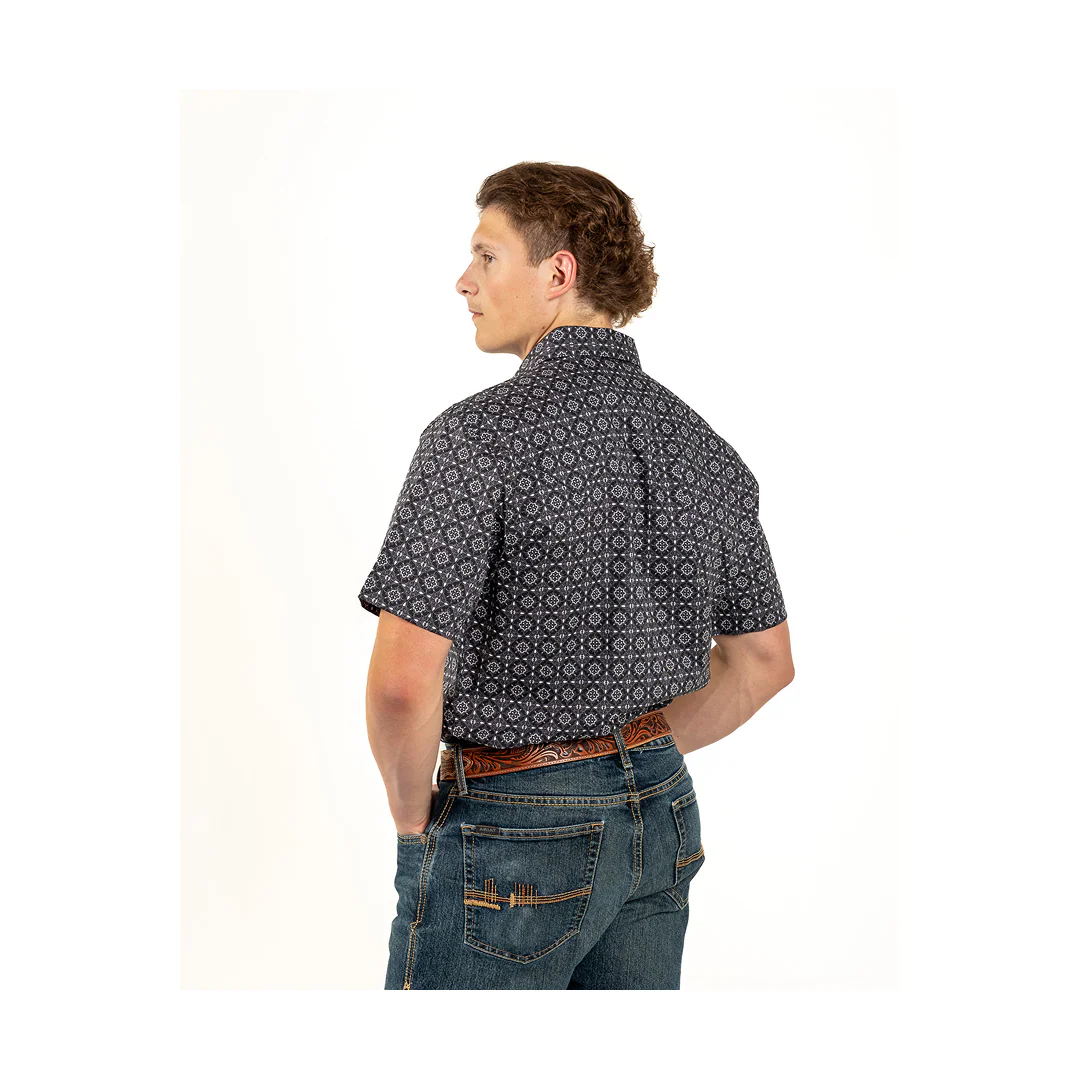 Rock&Roll Denim Men's Black Medallion Short Sleeve Snap Western Shirt - Image 2