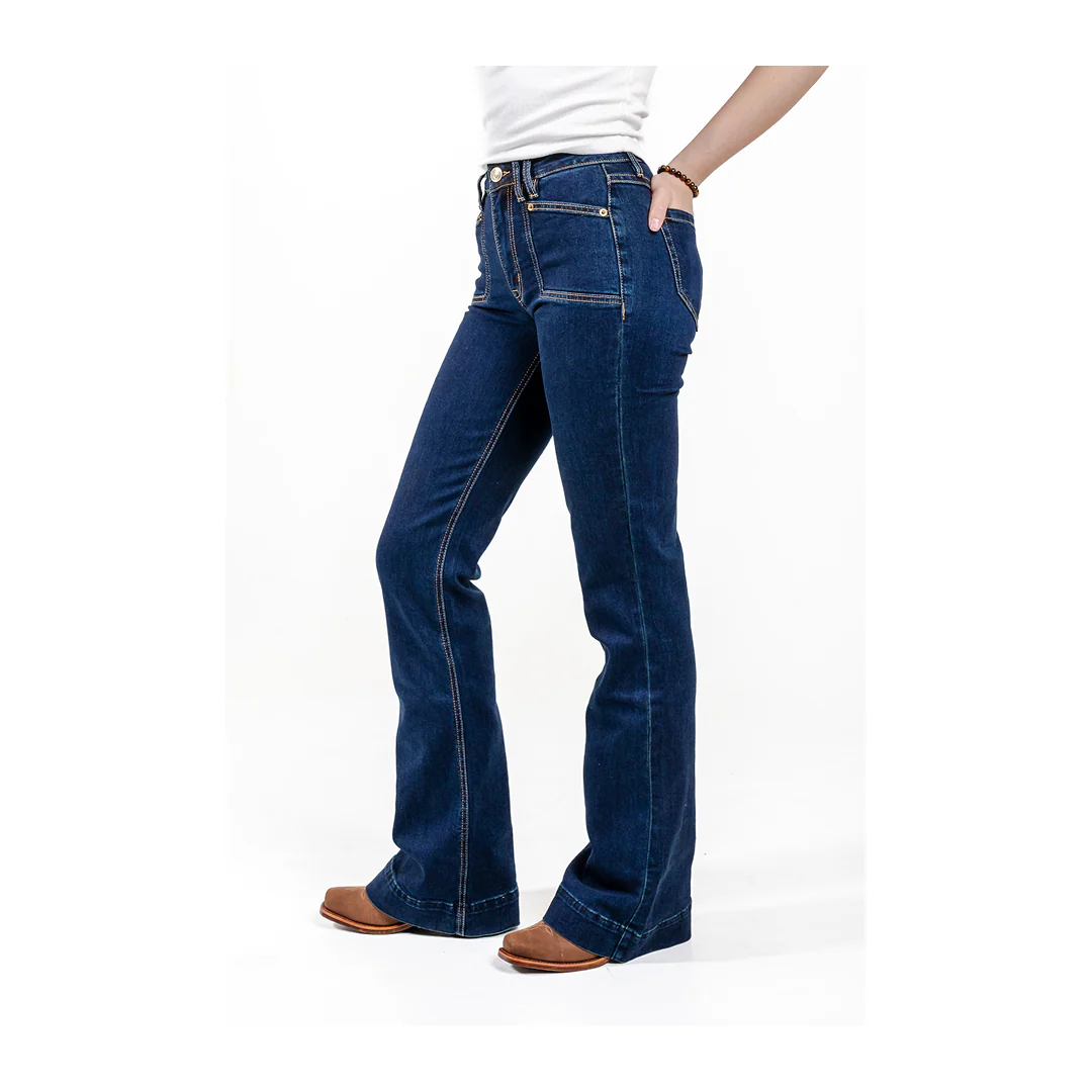 Rock & Roll Denim Women's Dark Wash High Rise Trouser Jeans - Image 4