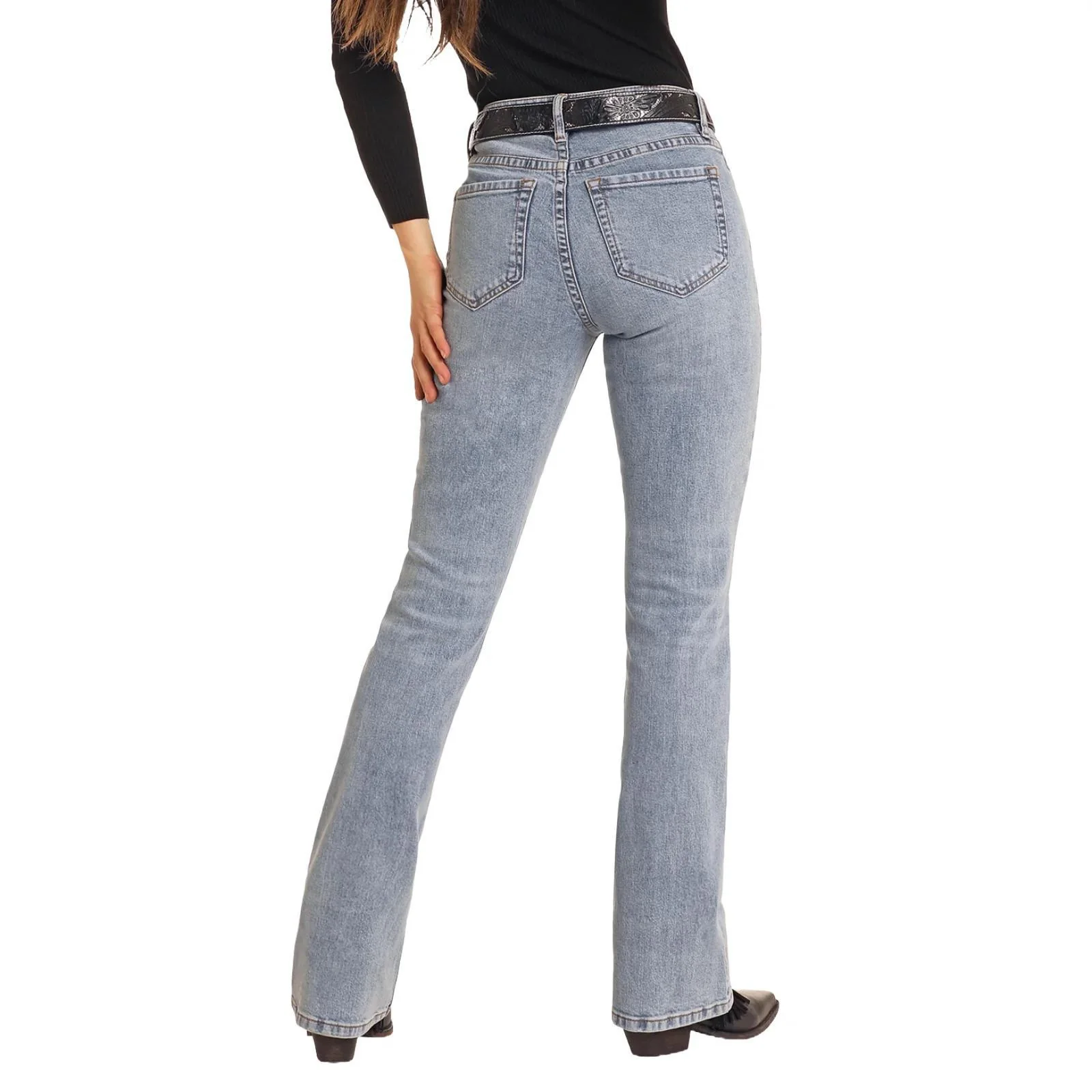 Rock&Roll Denim Women's High Rise Light Wash Diamond Studded Jeans - Image 2