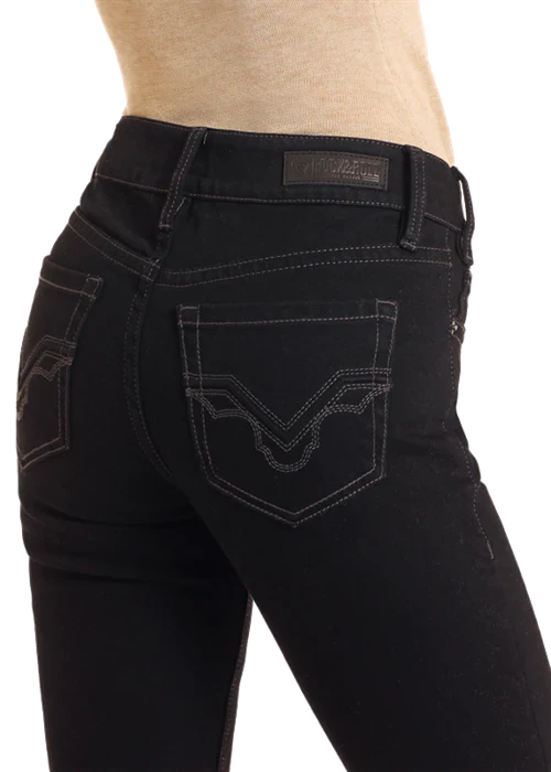 Rock & Roll Denim Women's Mid-Rise Bootcut Jeans Black - Image 5