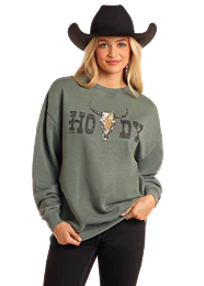Rock & Roll Denim Women's Oversized Pullover Sweater with Studs